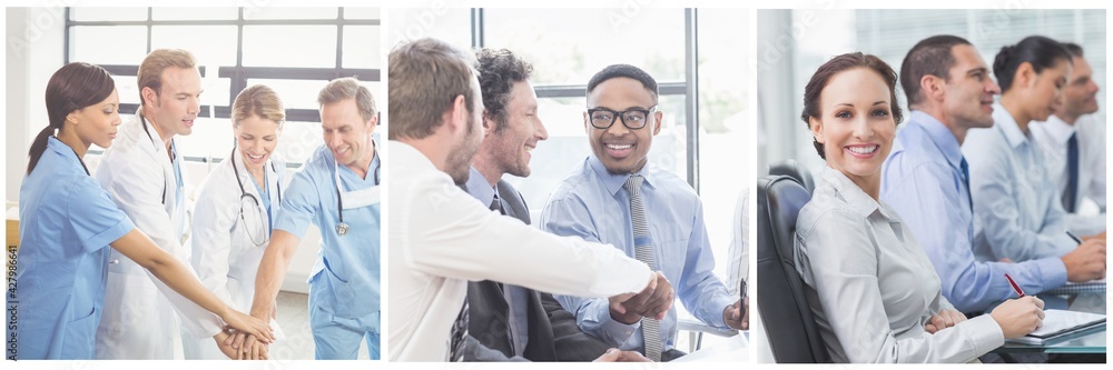 Business colleagues interacting with each other Business colleagues interacting with each other