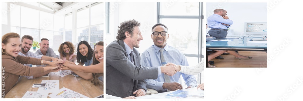 Business colleagues interacting with each other Business colleagues interacting with each other