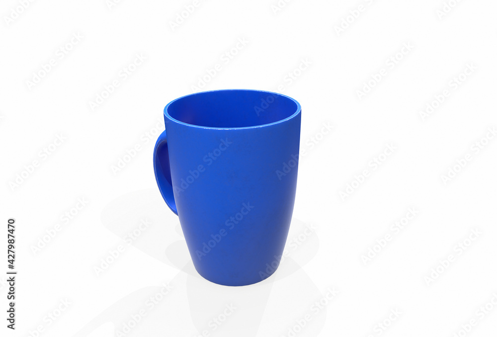 Blue blank enamel mug on bright floor. 3d rendering Blue blank enamel mug on bright floor. 3d rendering