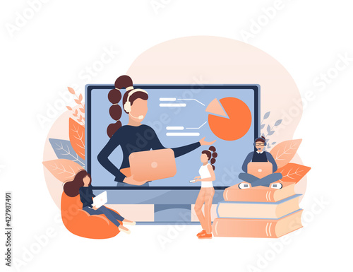 Cartoon online teaching for web design. Cartoon character. Web design. Character for web marketing design. Vector illustration.