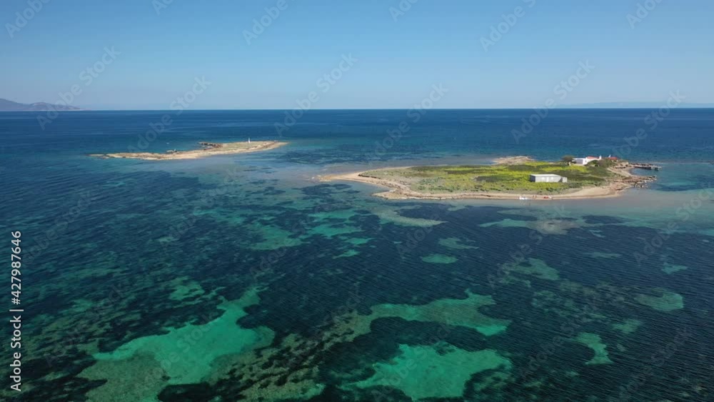 Aerial drone video of famous for surfers area of Nisaki in Agios Nikolaos area, Artemida seaside village, Attica, Greece Aerial drone video of famous for surfers area of Nisaki in Agios Nikolaos area, Artemida seaside village, Attica, Greece