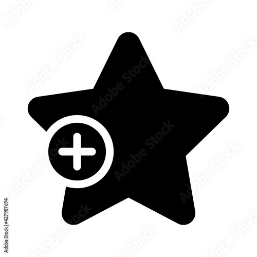 Black star and plus sign. Add to favourites or bookmarks button. Vector illustration isolated on white background.