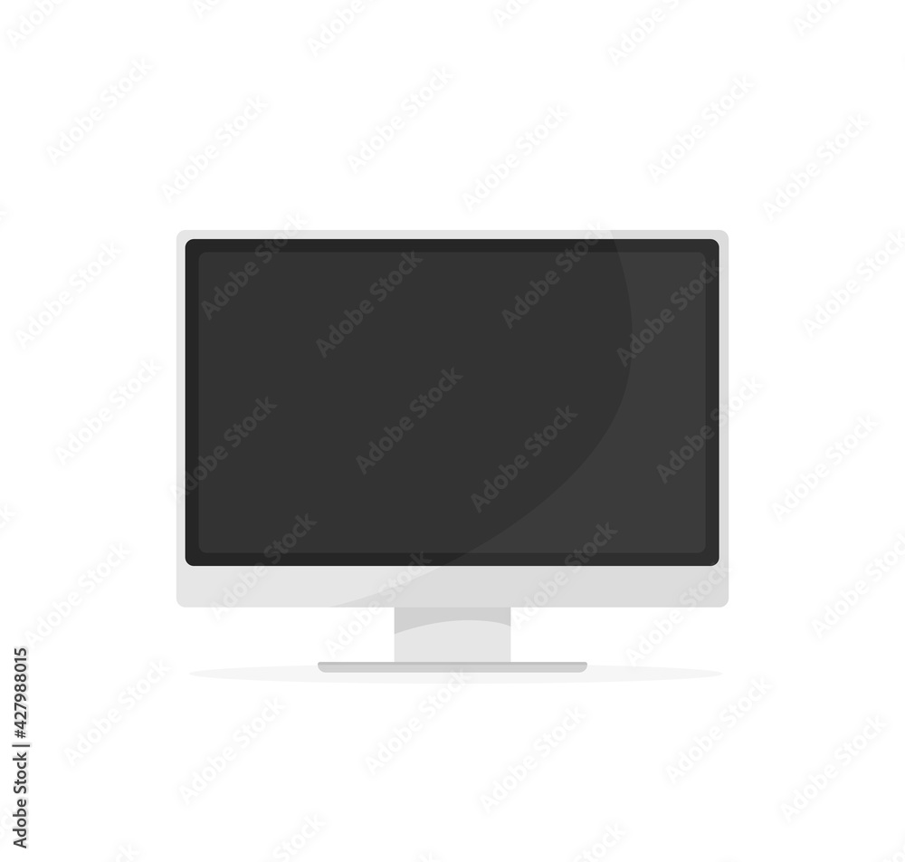 Modern flat icon with computer on white background for concept design. Open display. Realistic vector illustration. Modern flat icon with computer on white background for concept design. Open display. Realistic vector illustration.