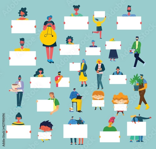 Vector illustration of people with banner for use in advertising, presentations, brochures, blogs, documents and forms