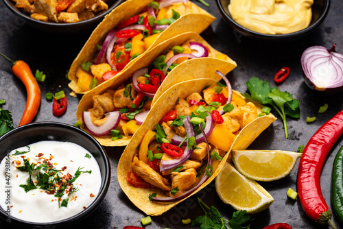 Traditional Mexican tacos with meat