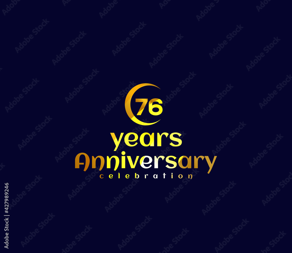 76 Year Anniversary, Festival on a holiday occasion, Gold Colors Design, Banners, Posters, Card Material, for
