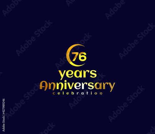 76 Year Anniversary, Festival on a holiday occasion, Gold Colors Design, Banners, Posters, Card Material, for