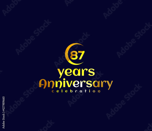 Fototapeta Naklejka Na Ścianę i Meble -  87 Year Anniversary, Festival on a holiday occasion, Gold Colors Design, Banners, Posters, Card Material, for
