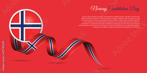 Norway constitution day design with flying norway ribbon and norway flag vector illustration.