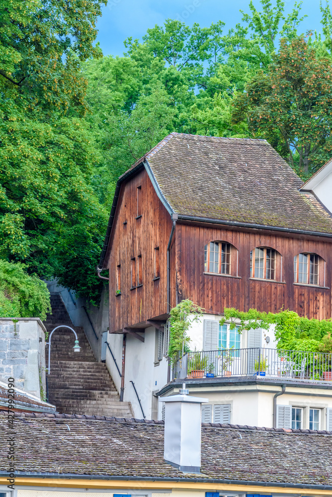 View of historic Zurich city center on a cloudy day in summer, Canton of Zurich, Switzerland. View of historic Zurich city center on a cloudy day in summer, Canton of Zurich, Switzerland.