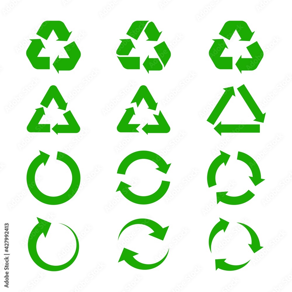 Obraz premium set recycling signs with arrows green isolated on white background. vector illustration.