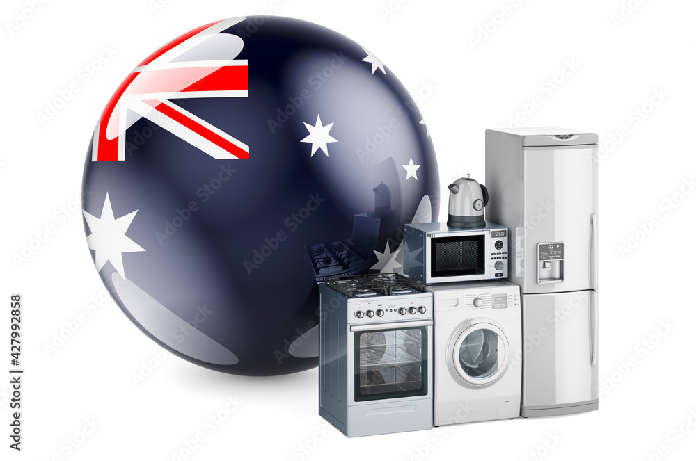 Kitchen and household appliances with Australian flag. Production