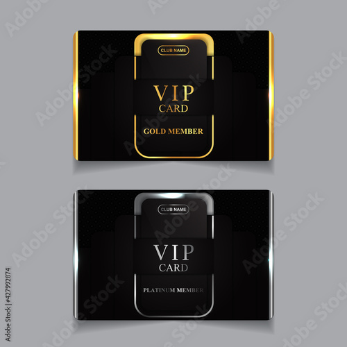 Vector VIP golden and platinum card. Black geometric pattern background with premium design. Luxury and elegant graphic template layout for vip member.