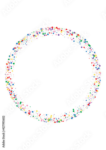 Multicolored Confetti Paint Background. Dot Element Illustration. Blue Celebration Circle. Orange Holiday Round Texture.