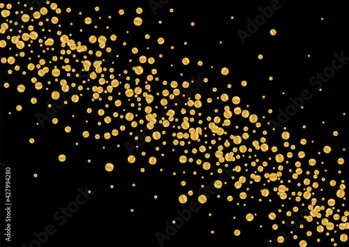 Gold Vector Glitter Design. Beautiful Circle Texture. Golden Confetti Night Pattern. Shine Dot Frame. Yellow Round Illustration.
