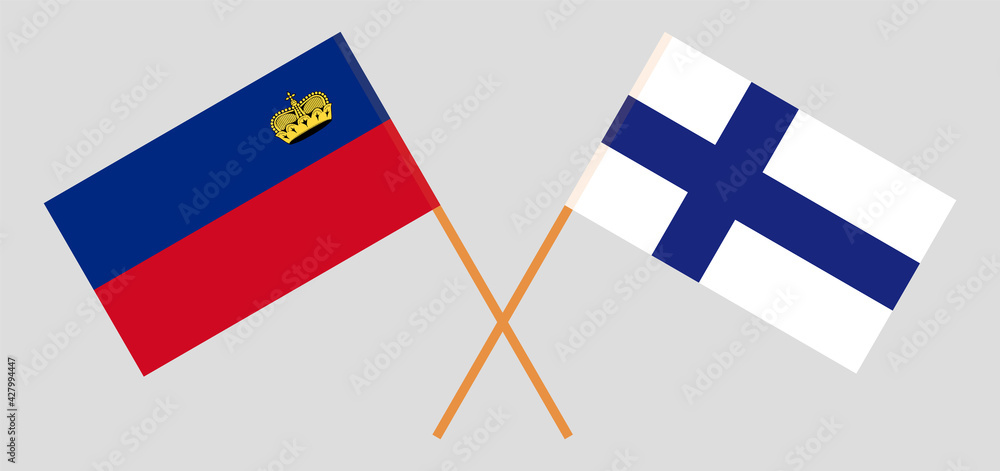 Crossed flags of Liechtenstein and Finland. Official colors. Correct proportion