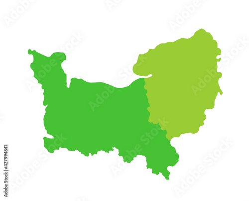 French territory Normandy map vector silhouette illustration isolated on white background. France province with bought parts together, Lower and Upper Normandy regions.