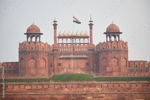 The Red Fort in the northern Indian city of Delhi is a fortress and palace complex from the era of the Mughal Empire. Indian Flag.