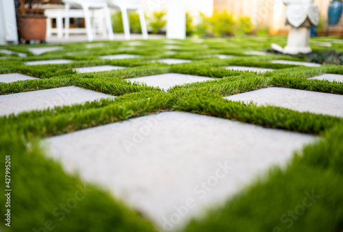Astro turf with paver patio  photo