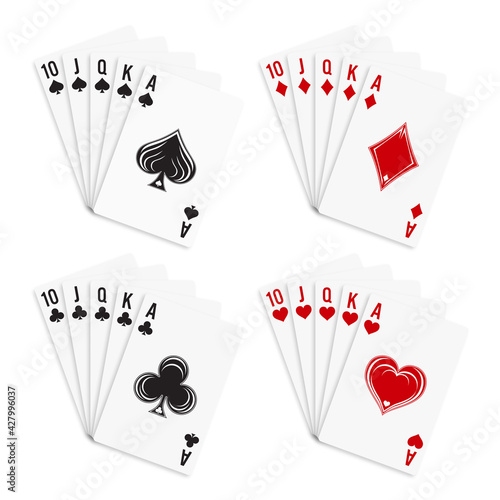 Poker and Casino Playing Cards. Royal straight flush playing cards set isolated on white background.