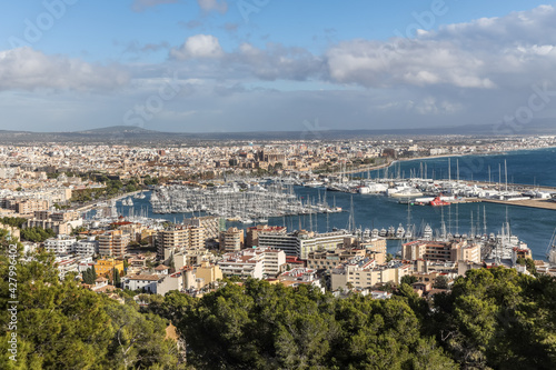 View over Palma de Mallorca and its boat harbour from Castell de Bellver
