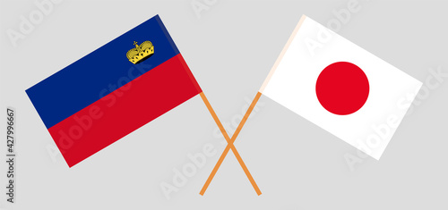 Crossed flags of Liechtenstein and Japan. Official colors. Correct proportion