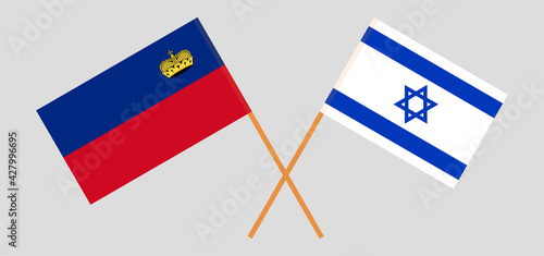 Crossed flags of Liechtenstein and Israel. Official colors. Correct proportion