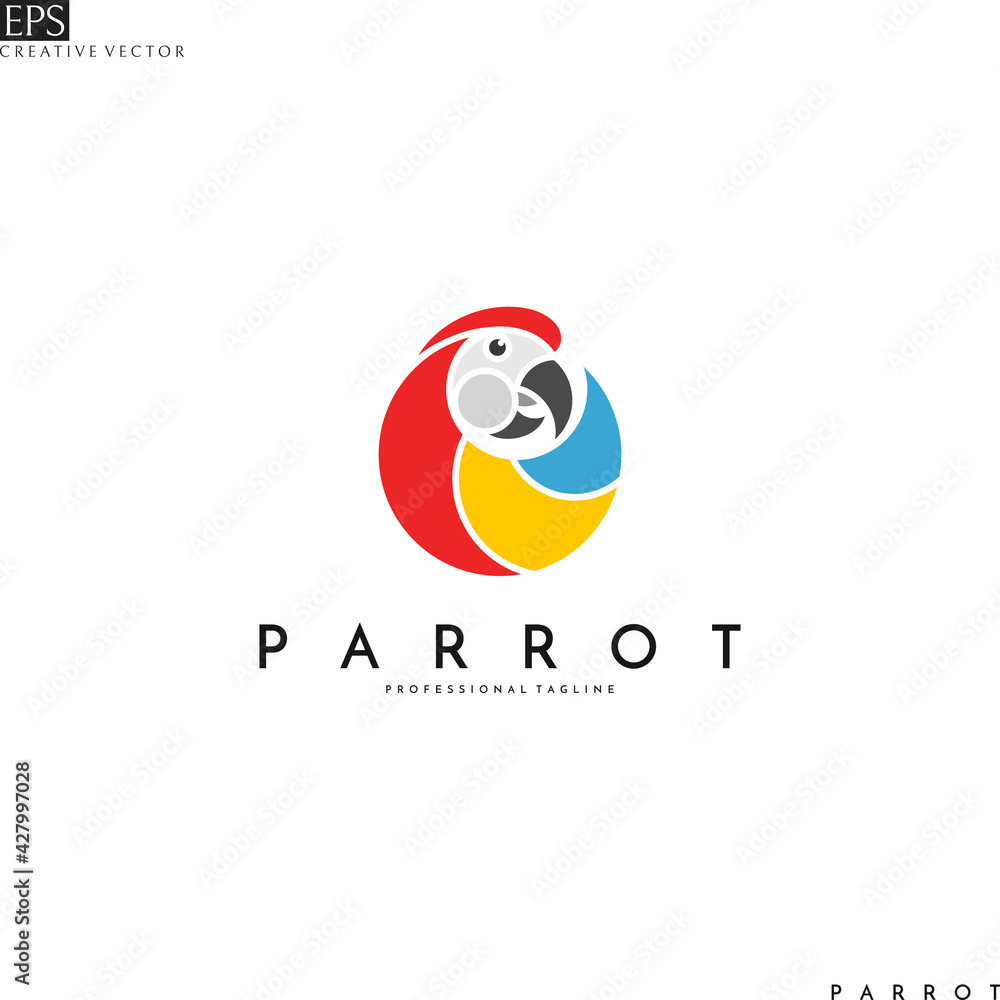 Macaw parrot. Logo template. Isolated bird on white background Macaw parrot. Logo template. Isolated bird on white background