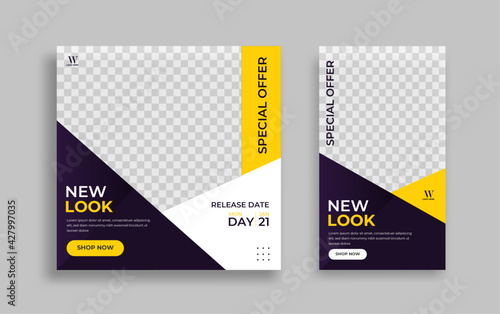 Set of Editable minimal square banner template. yellow blue background color with geometric shapes for social media post and web internet ads. Vector illustration