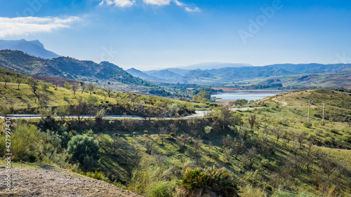 View on the mountains and countryside of the Andalusian backcountry in Spain