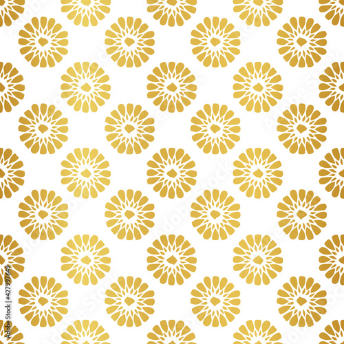 Vector abstract gold shapes seamless pattern on white background. Suitable for wedding invitation cards, packaging, gift wrap, wallpaper, scrapbooking and other design projects. 
