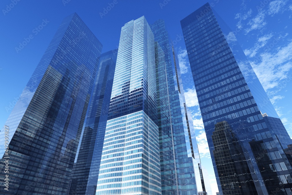 Skyscrapers, high-rise modern buildings, cityscape, 3d rendering
