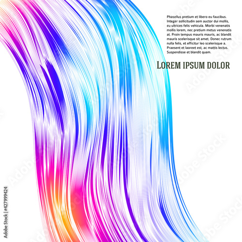 Design elements. Wave of many lines. Abstract vertical wavy stripes on white background isolated. Creative line art. Vector illustration EPS 10. Colourful waves with lines created using Blend Tool