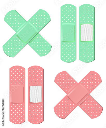 Sticking color plaster on a white background. Bandage Plaster Aid Band Medical Adhesive