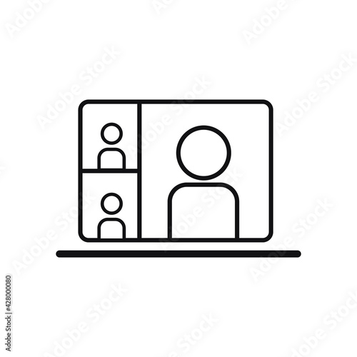 Video conference icon. People on computer screen. Home office in quarantine times. Digital communication.