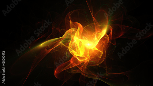 Abstract background, smooth multicolored lines on a black background.