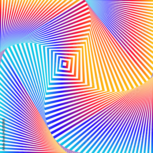 Striped rainbow gradient opt art. Geometric optical illusion with stripes. Abstract background, card. Vector illustration EPS 10. Bright attractive style flyer presentation template. Minimal vaporwave