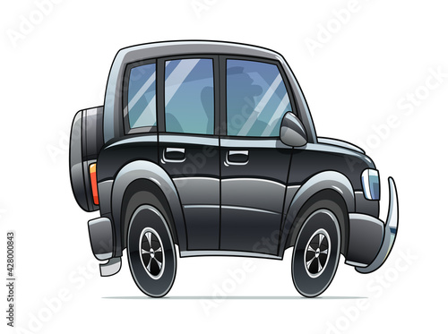 SUV black car. Cartoon character.