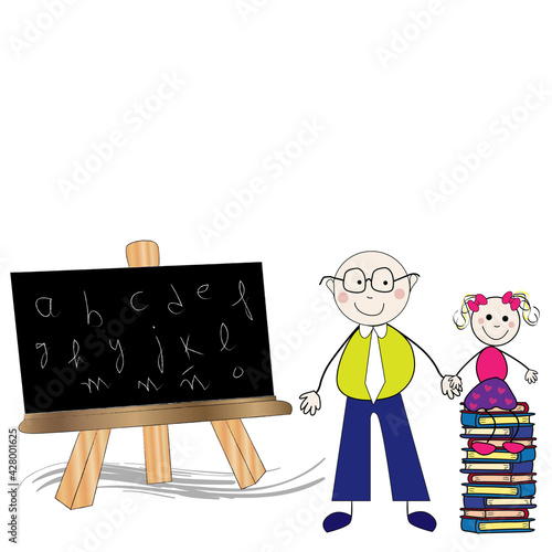Profesor, alumna y pizarra.