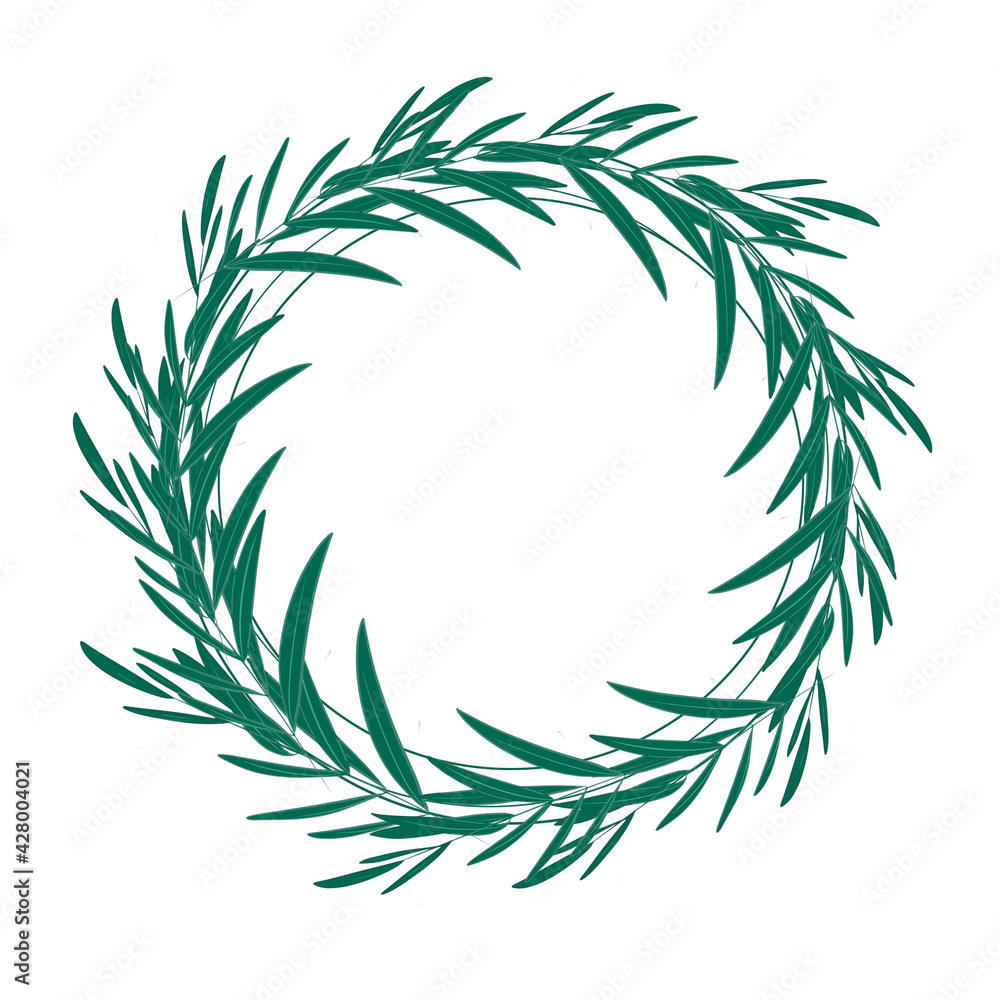 Obraz premium Decorative wreath of olive branches. Hand drawing illustration, isolated, white background.