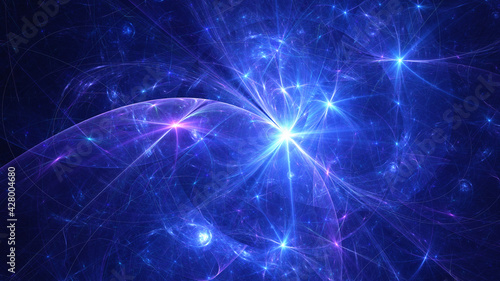 Abstract background, smooth multicolored lines on a black background.