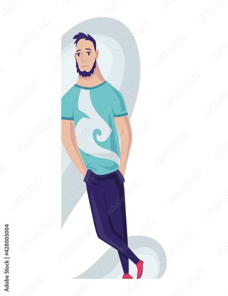 Depressed people. Sad boy standing. Lonely teenager. Symbol of sorrow, sadness and mental disorder. Unhappy and stressed student. Creative vector illustration Depressed people. Sad boy standing. Lonely teenager. Symbol of sorrow, sadness and mental disorder. Unhappy and stressed student. Creative vector illustration