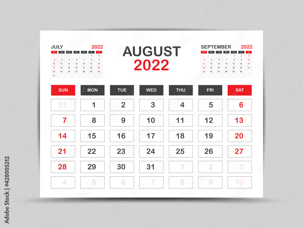 Calendar 2022 template minimal style, August month artwork, Desk calendar 2022 year, Wall calendar. Week starts on Monday, Planner, Printing media, poster, advertisement, Red background, vector Calendar 2022 template minimal style, August month artwork, Desk calendar 2022 year, Wall calendar. Week starts on Monday, Planner, Printing media, poster, advertisement, Red background, vector