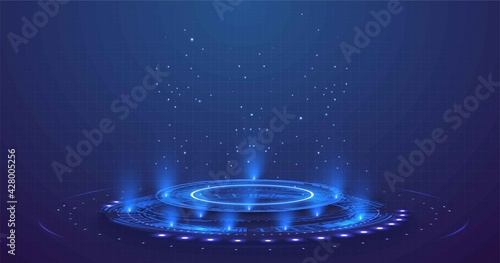 Portal and hologram futuristic circle on blue isolate background. Abstract high tech futuristic technology design. round shape. Circle Sci-fi elements with light and lights.