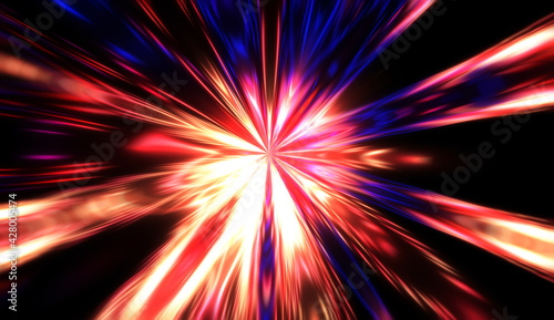 Explotion of glowing star. Dynamic colorful background image. Glow lights wallpaper.