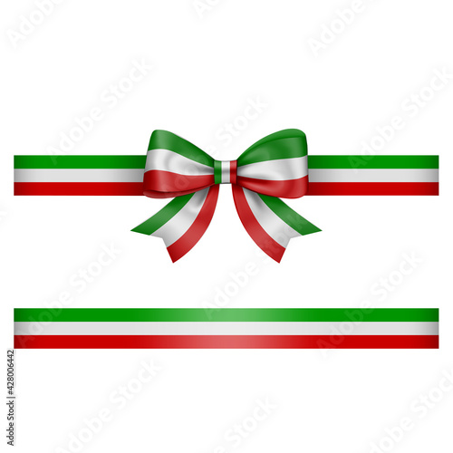 tricolor bow and ribbon green white and red  bow with ribbon italian or mexican flag colors