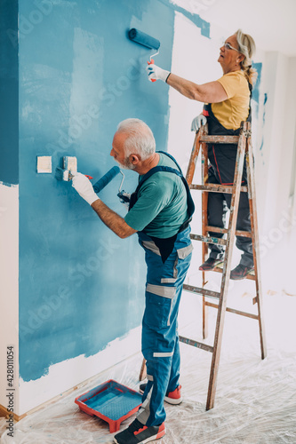 Fotografie Happy senior couple renovating their home