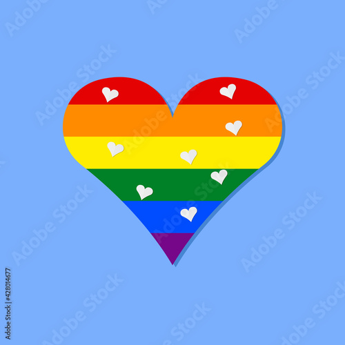heart with lgbt colors and small white hearts on light blue background
