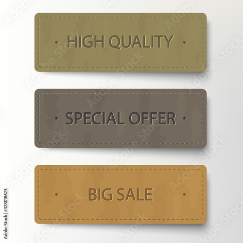 Cardboard Banner, Discount sticker set. Sale leather Banners, Price tags. Vector