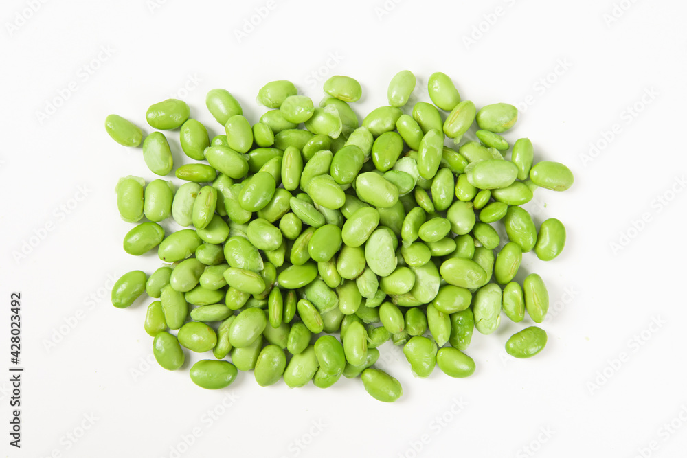 fresh green soybeans on white background. fresh green soybeans on white background.